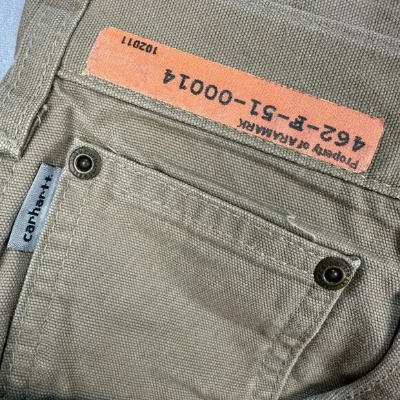 Carhartt Mens Loose Fit Canvas Carpenter Pants Khaki Utility Workwear Size 42X30 - Picture 3 of 12